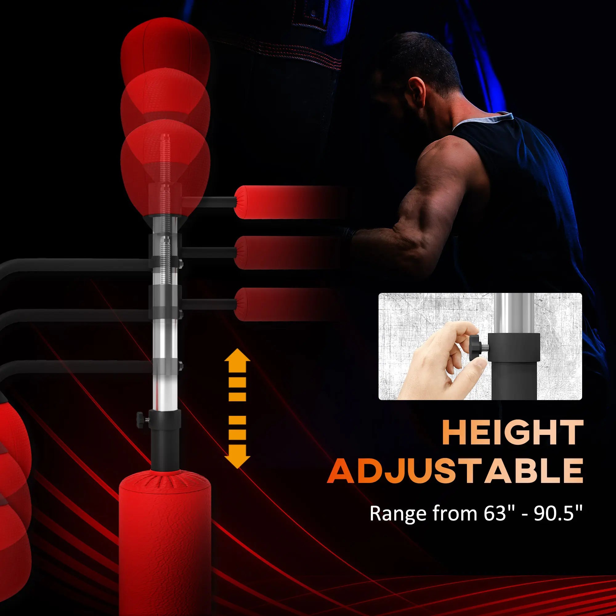 Soozier 4-In-1 Punching Bag for Adults, Freestanding Boxing Bag with 2 Speed Bag, Boxing Training Equipment with 360° Relax Bar, Reflex Bag, Adjustable Height, Red