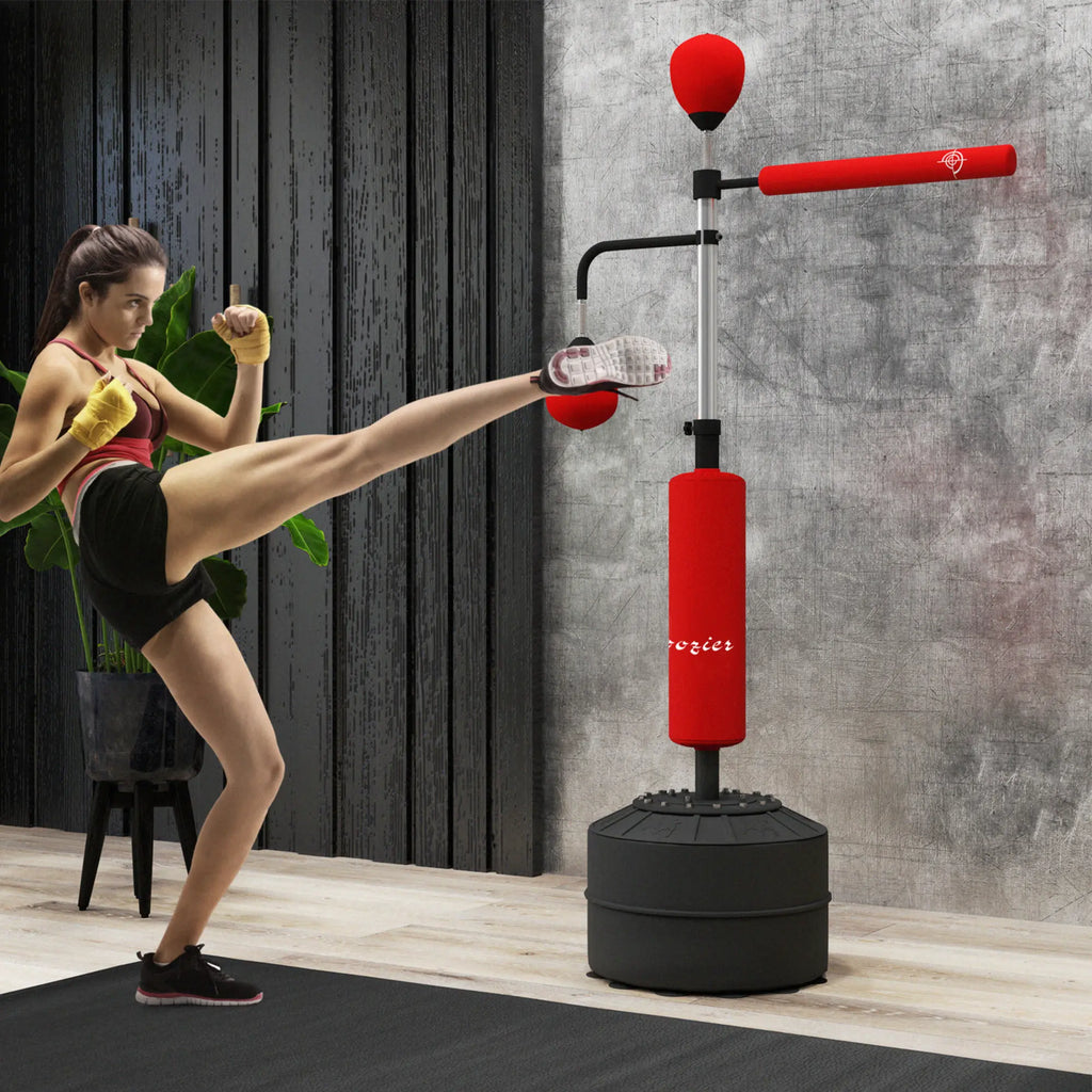 Soozier 4-In-1 Punching Bag for Adults, Freestanding Boxing Bag with 2 Speed Bag, Boxing Training Equipment with 360° Relax Bar, Reflex Bag, Adjustable Height, Red
