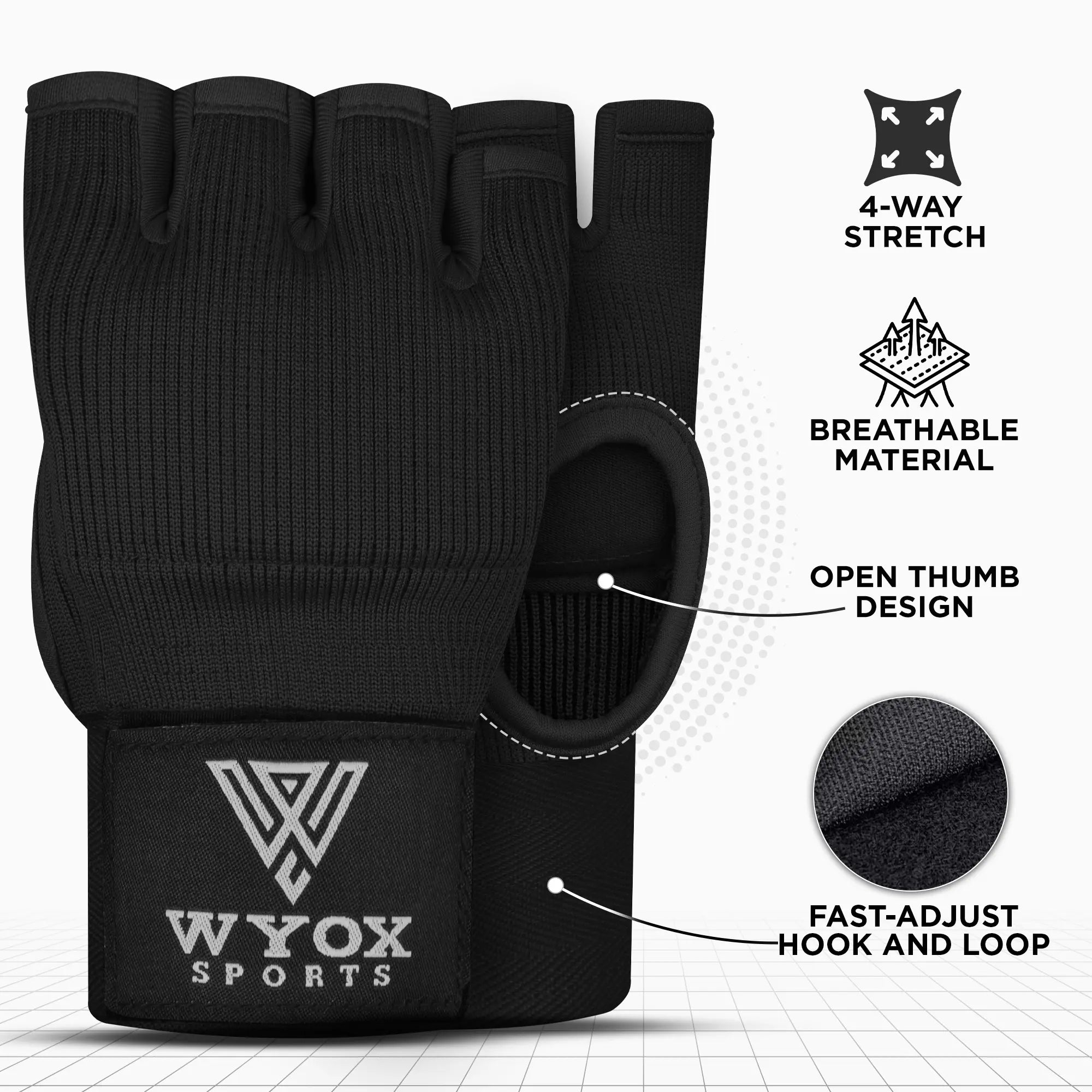 WYOX Gel Hand Wraps for Boxing Gloves, Quick 80Cm Wrist Wraps, Padded Knuckle Protection Boxing for Men, Women, Youth, Muay Thai, Kickboxing