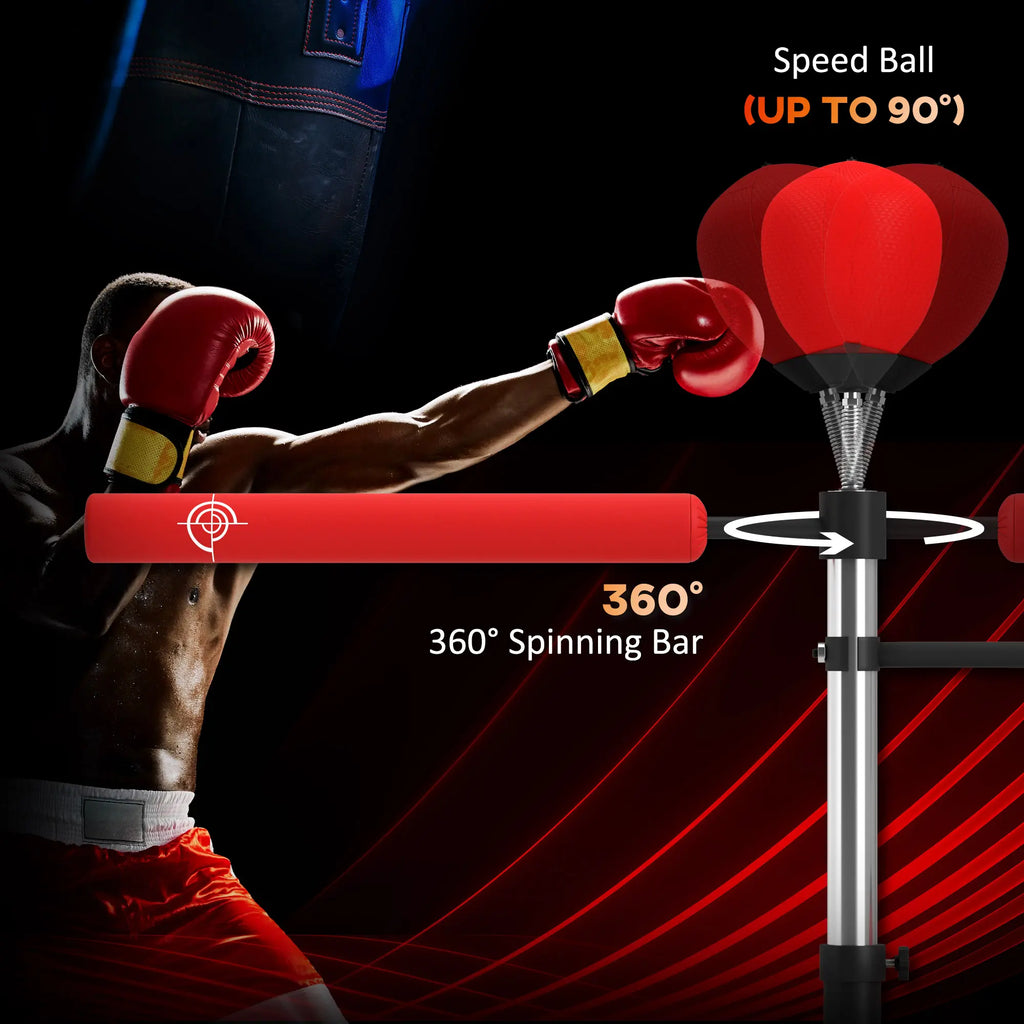 Soozier 4-In-1 Punching Bag for Adults, Freestanding Boxing Bag with 2 Speed Bag, Boxing Training Equipment with 360° Relax Bar, Reflex Bag, Adjustable Height, Red