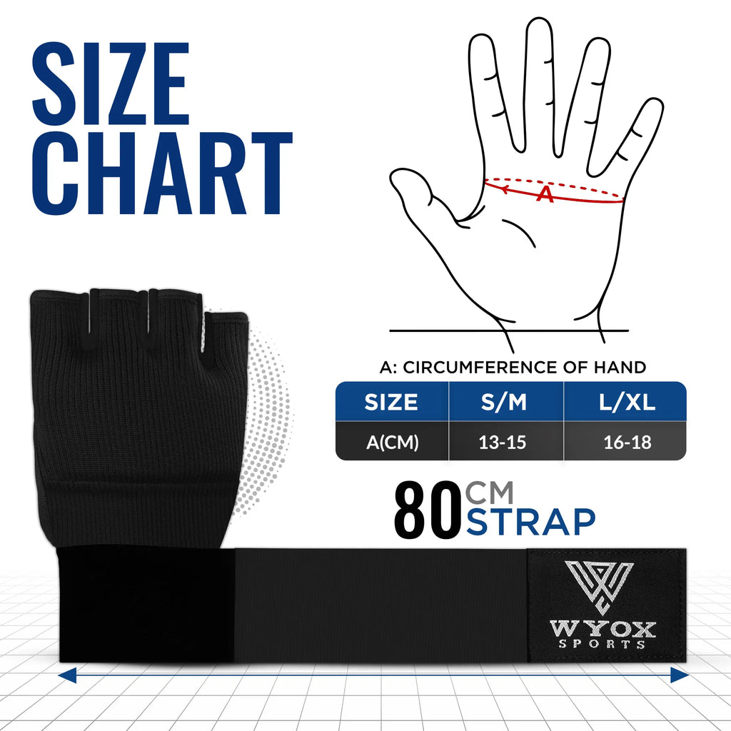 WYOX Gel Hand Wraps for Boxing Gloves, Quick 80Cm Wrist Wraps, Padded Knuckle Protection Boxing for Men, Women, Youth, Muay Thai, Kickboxing