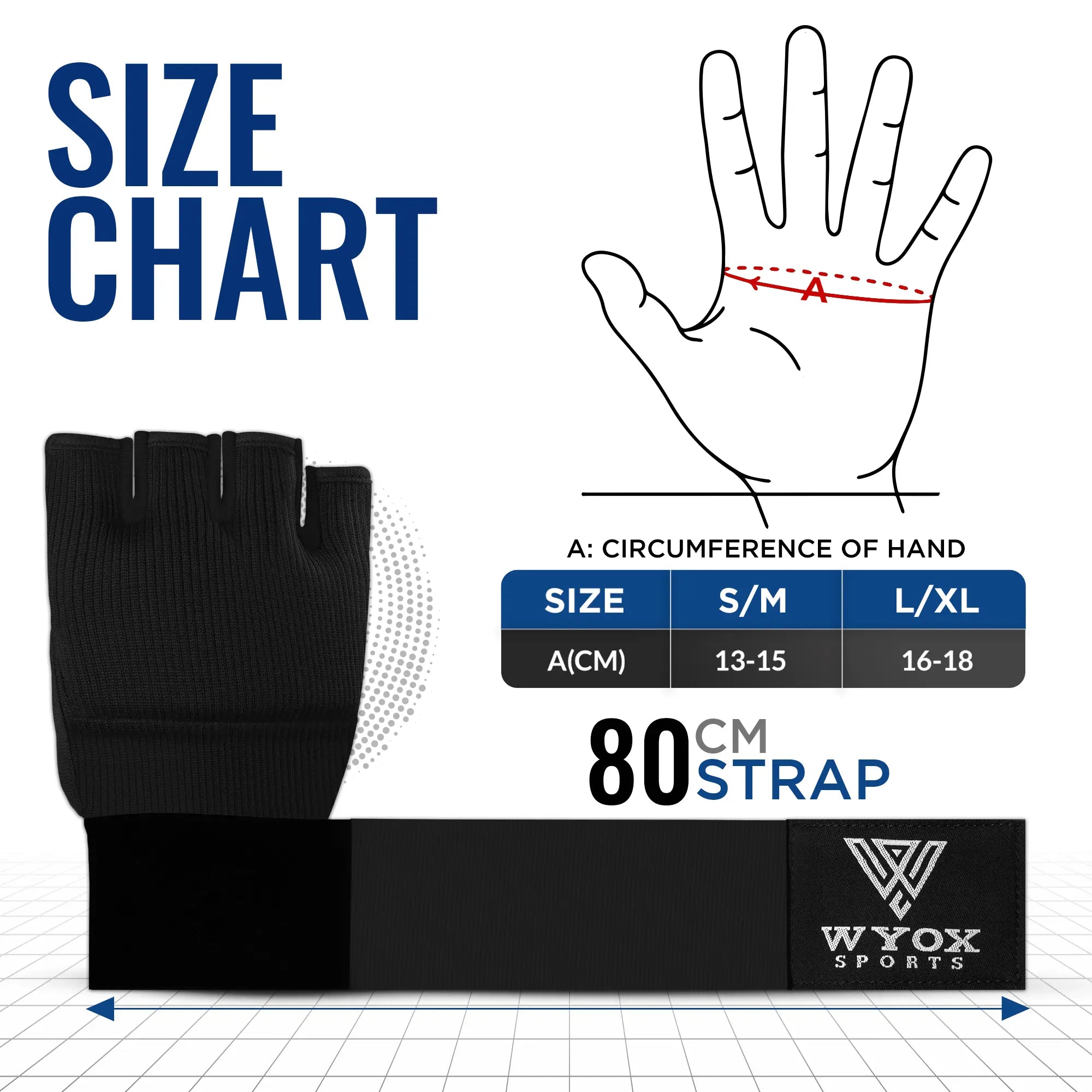 WYOX Gel Hand Wraps for Boxing Gloves, Quick 80Cm Wrist Wraps, Padded Knuckle Protection Boxing for Men, Women, Youth, Muay Thai, Kickboxing