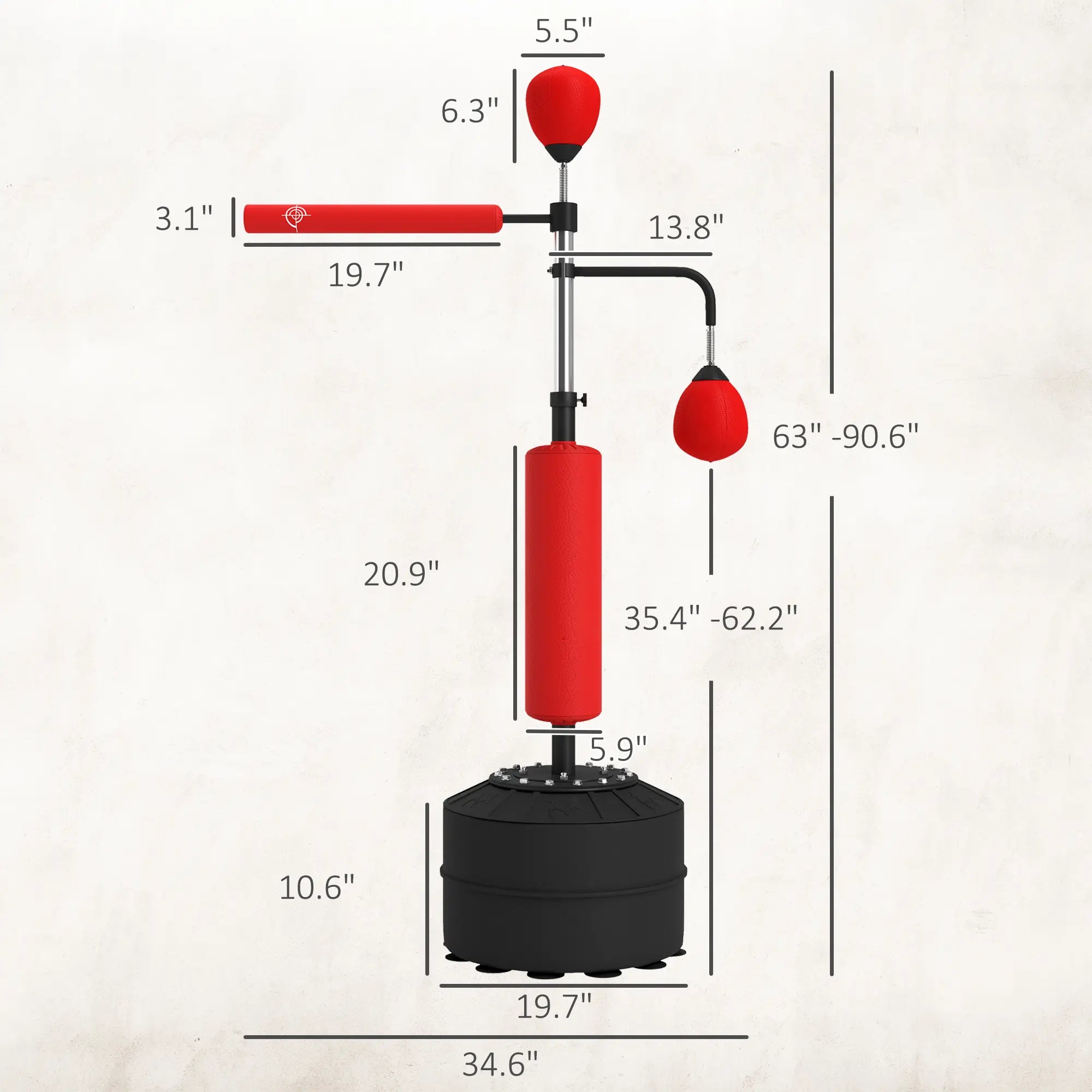 Soozier 4-In-1 Punching Bag for Adults, Freestanding Boxing Bag with 2 Speed Bag, Boxing Training Equipment with 360° Relax Bar, Reflex Bag, Adjustable Height, Red
